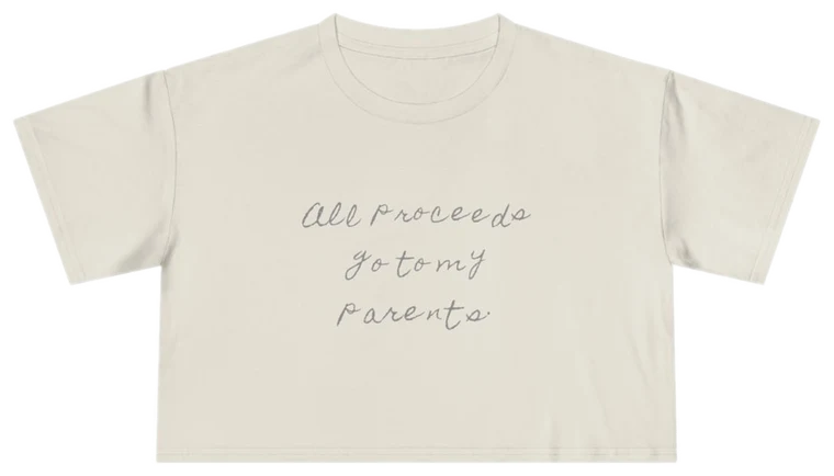 All Proceeds Go to My Parents — Back Story Crop Tee